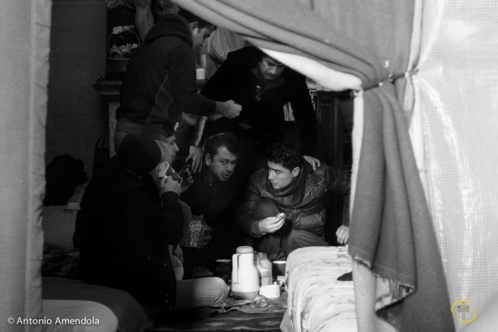 Bruxelles, 2015Church of Saint John the Baptist at the Béguinage Afghan Refugees living in tents inside a downtown Church