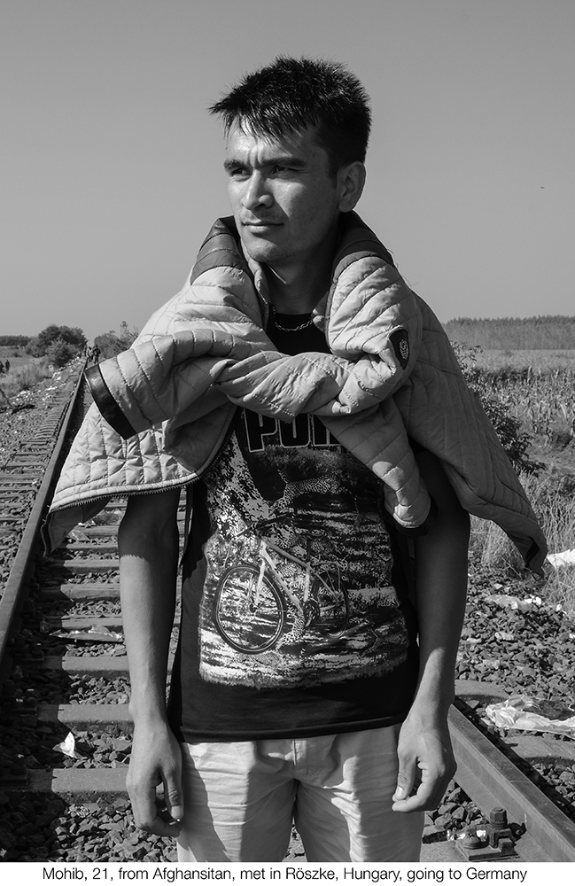 Refugee from Kabul, Afghanistan, on the railway to the transit zone, Röszke
